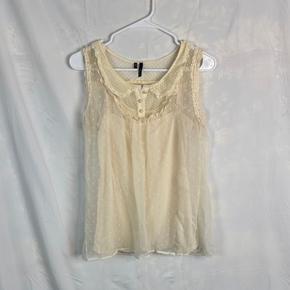 Maurices Tops - Maurices Ivory Lace & Swiss Dot Sleeveless Blouse